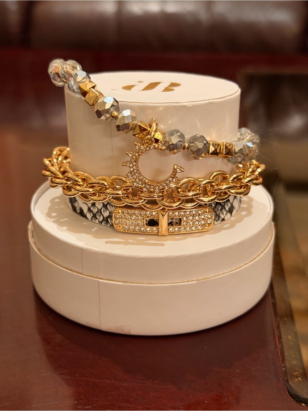 Bomb Party NWT! Gold-Tone Layered Bracelet Set with Diamond CZ Moon Charm